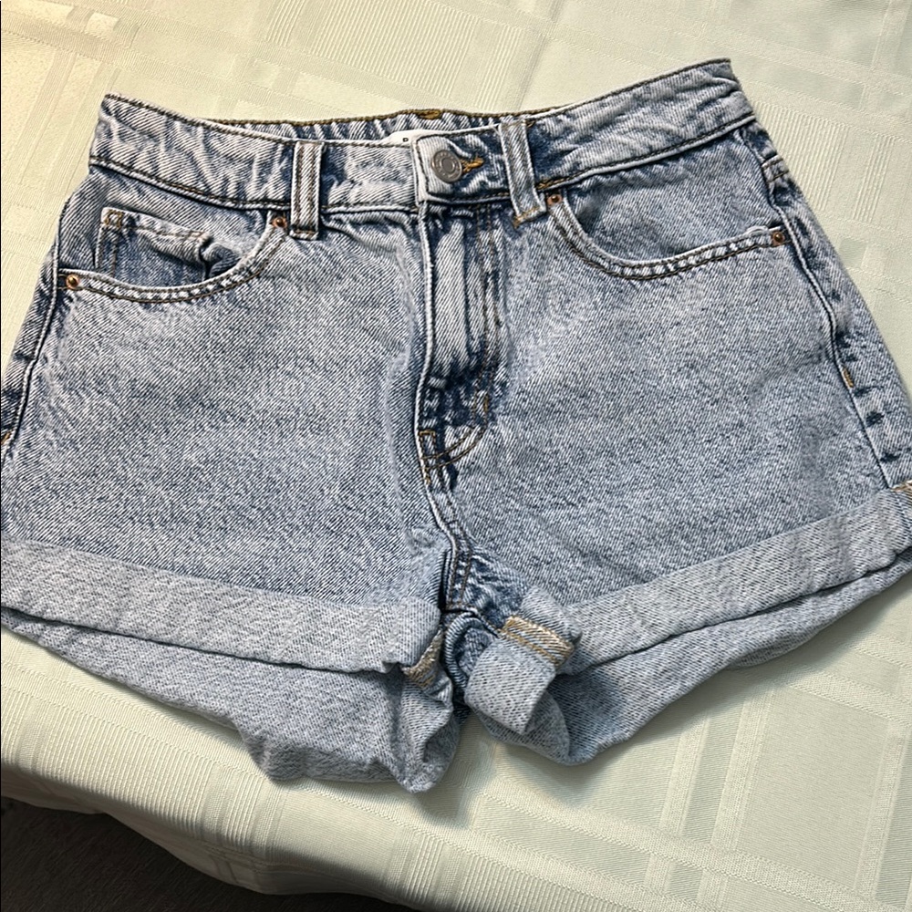 PacSun Blue High-Waisted Jean Shorts with Cuffed Hem and Distressed Look